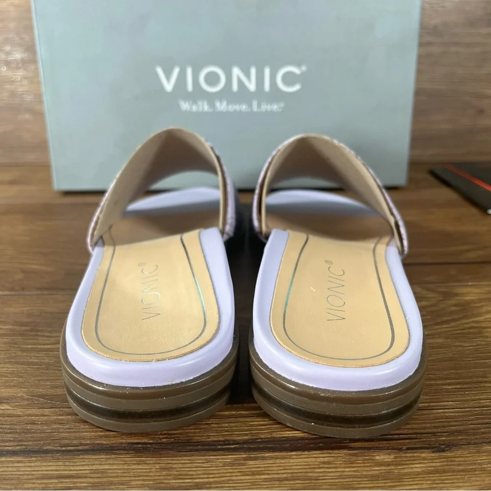 VIONIC Demi Purple Leather Slides Sandals Slip-On Shoes Snakeskin Women’s NEW‎